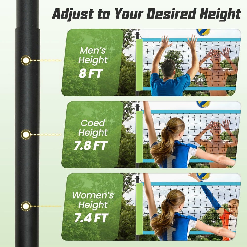 Barara King Green Heavy-Duty Portable Volleyball Net Set for Outdoor Beach, Backyard & Lawn Games | Includes Professional-Grade Equipment