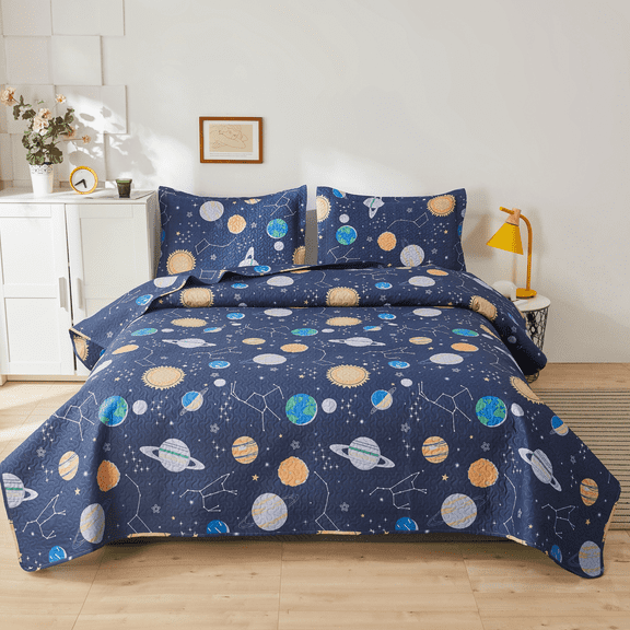 Green Essen 3 Pieces Solid Color Quilt Set Twin Size,Soft Microfiber Bedding Sets Lightweight Bedspread Reversible Coverlet Bed Cover(stars)