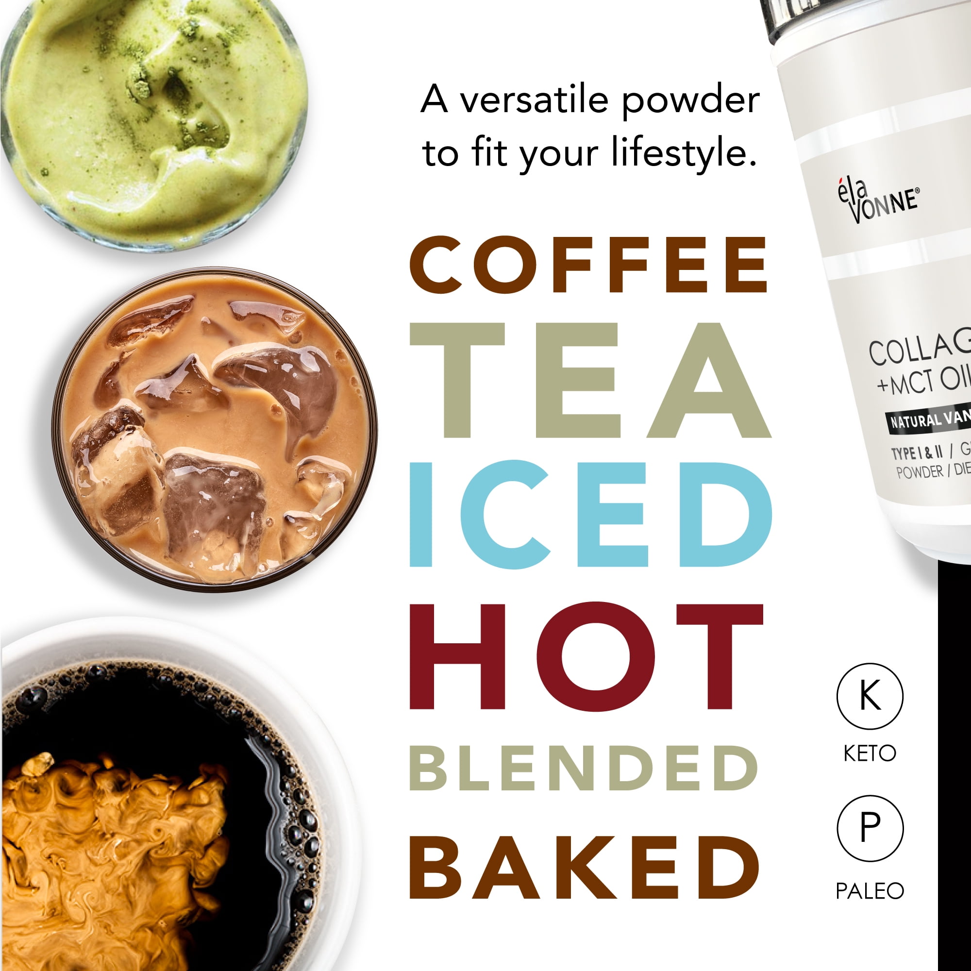 Collagen Creamer + MCT Oil for Coffee - Vanilla - Grass Fed Non Dairy Protein Peptides - Keto/Paleo - No Sugar - Supports Skin, Beauty, Joints, Gut, Hair, Nails - Elavonne