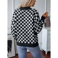 thumbnail image 3 of Women'S Cropped Plaid Sweater V-Neck Long Sleeve Crop Sweater Pullover Jumper Knit Top, 3 of 7