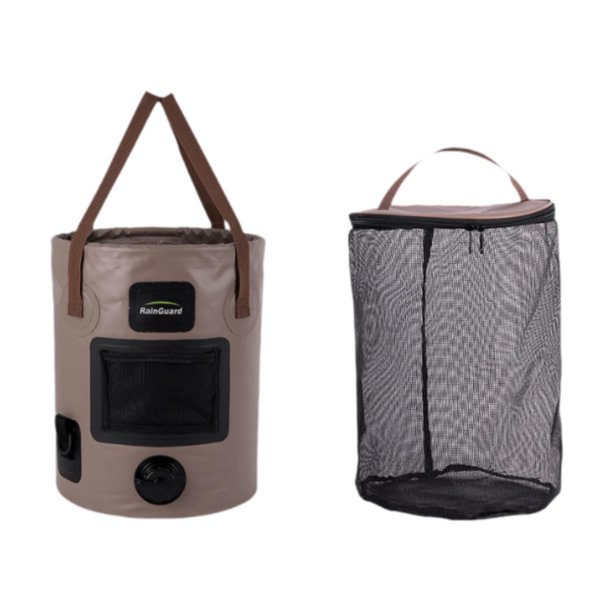 Cubo de Pesca Strade Fareast Limited 25L Plegable para Camping Almacenamiento de Agua Marrón con Bolsa de Malla