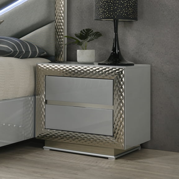 Furniture of America Encina Adult Glam 2-Drawer Nightstand, Gray