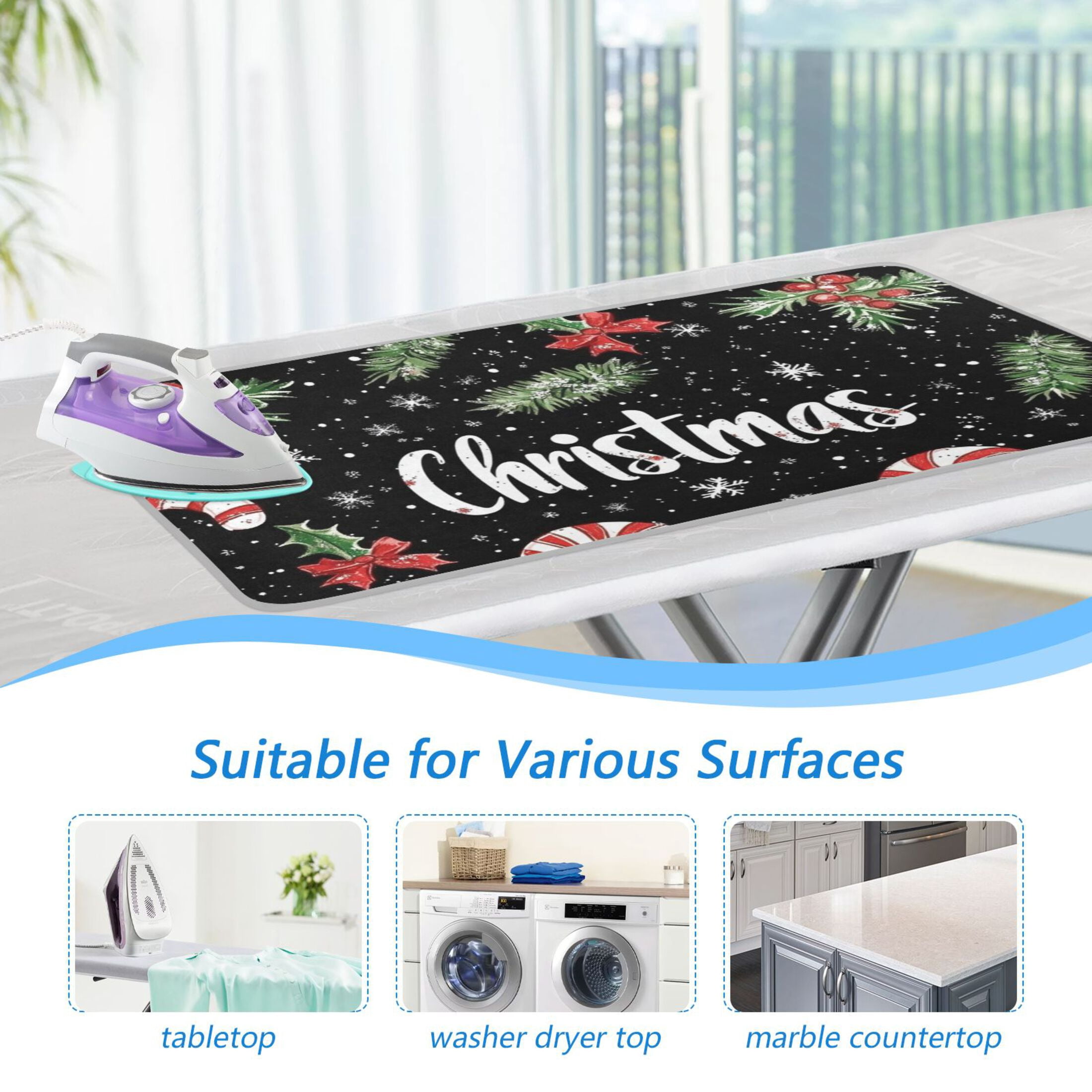 Pine Leaves Candy Canes Christmas Snowflakes Ironing Mat Blanket Portable Travel Ironing Pad Heat Resistant Pad 47.2" x 27.6”