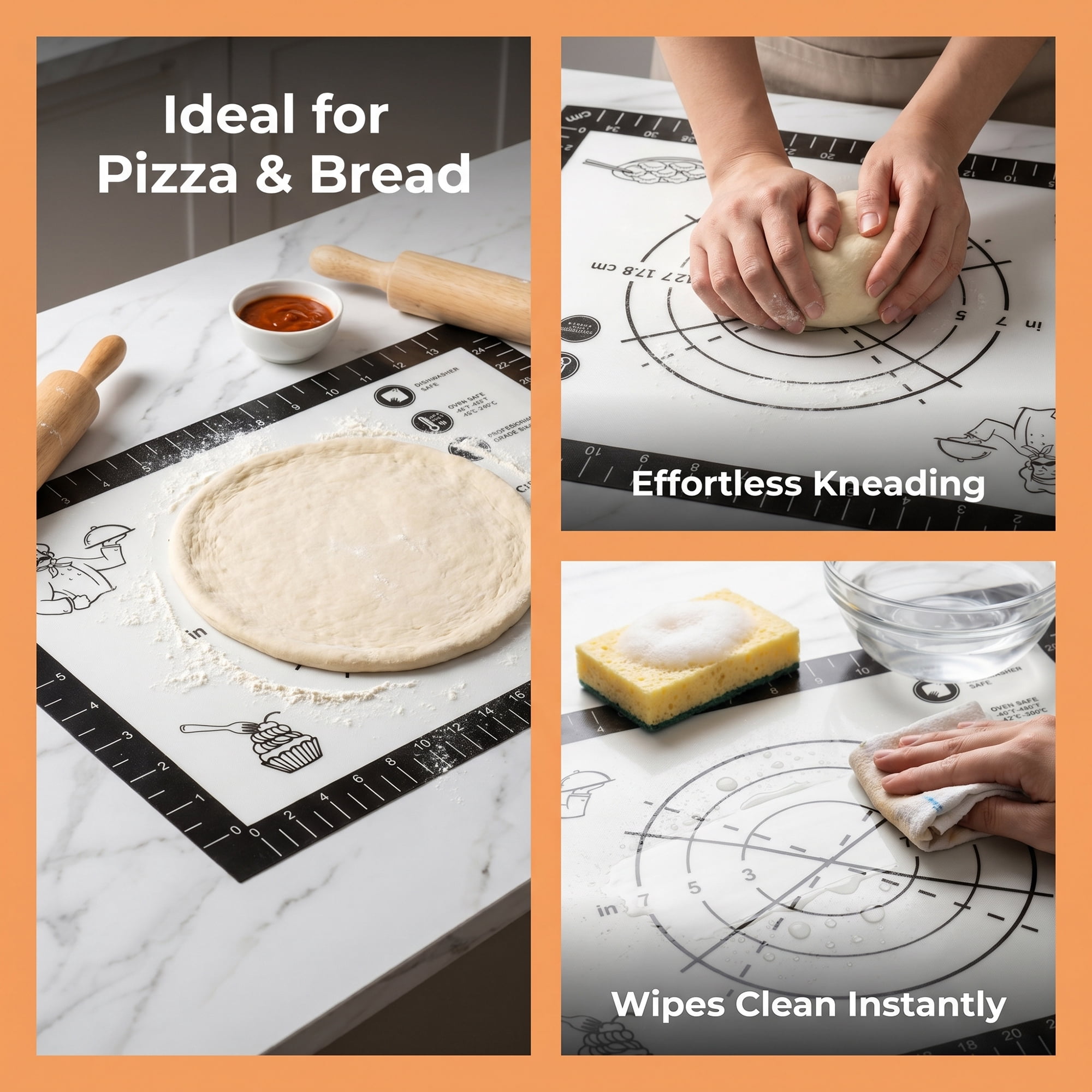 Unique Bargains Thickened Silicone Pastry Baking Mat with Measurements Black 11.8"x15.7"
