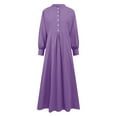 thumbnail image 4 of Robe Longue Décontractée pour Femmes Robe de Couleur Unie Bouton V Cou Robe Élégante à Manches Longues Robe Swing Grande Mode, 4 of 5