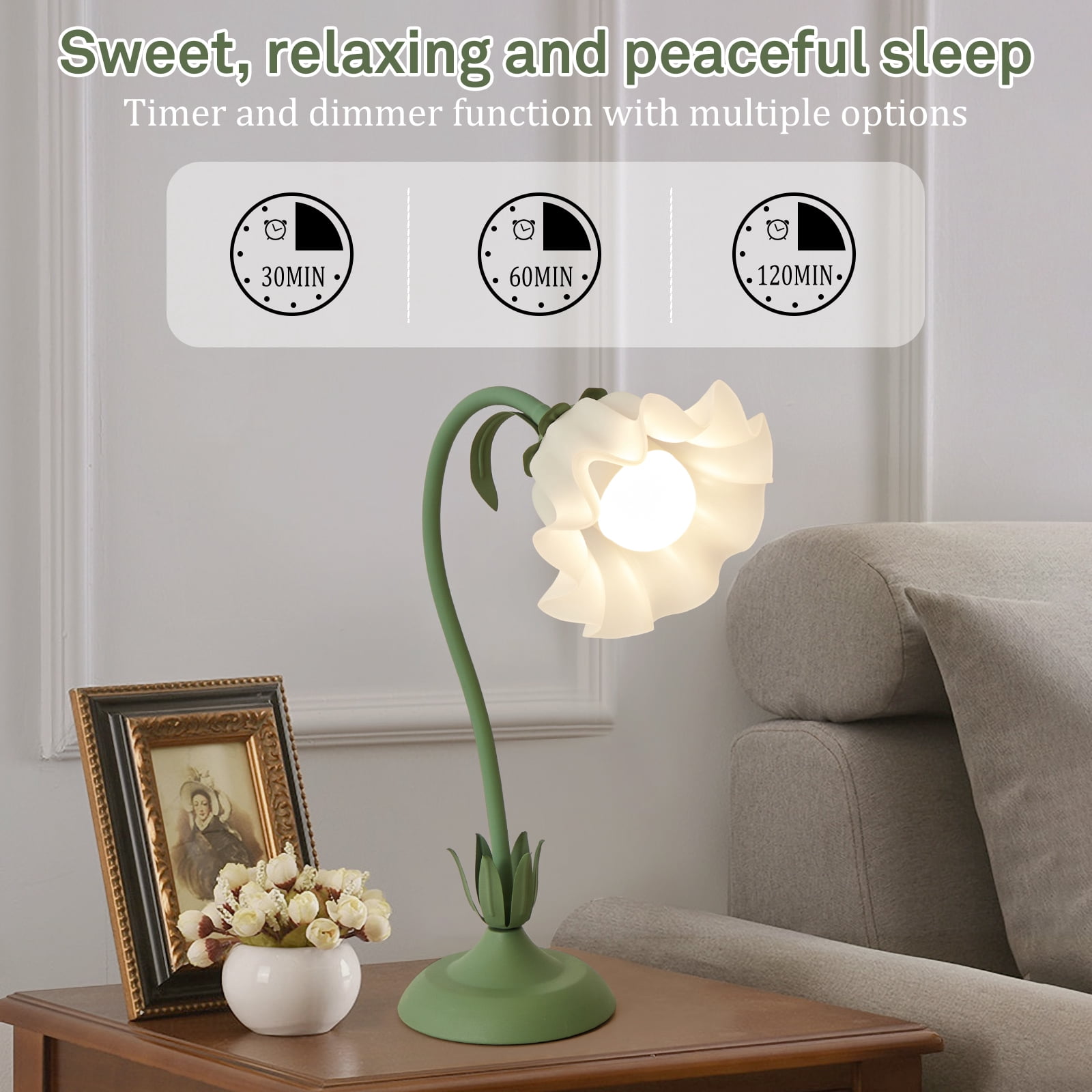Keyinest Flower Table Lamp with RGB Rechargeable Bulb, Flexible Dimmable Color Changing Lamp with Remote Control for Bedroom, Living Room and Home Decor
