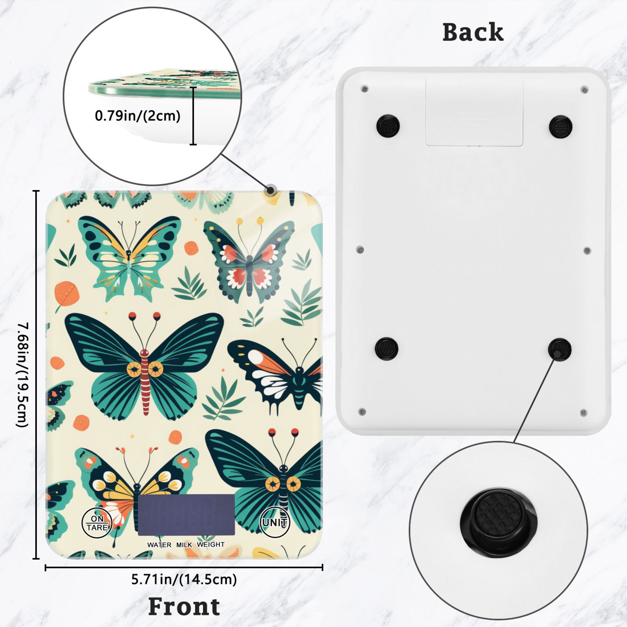 Butterflies Leaves Green Food Scale Digital Kitchen Scale Waterproof Tempered Glass Tare Function 11 lb for Baking Cooking Meal Prep