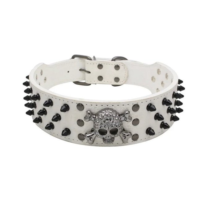 2" Wide Spiked Studded Leather Dog Collar Bullet Rivets with Cool Skull Pet Accessories for Meduim Large Dogs Pitbull Boxer S-XL ShopWise Round