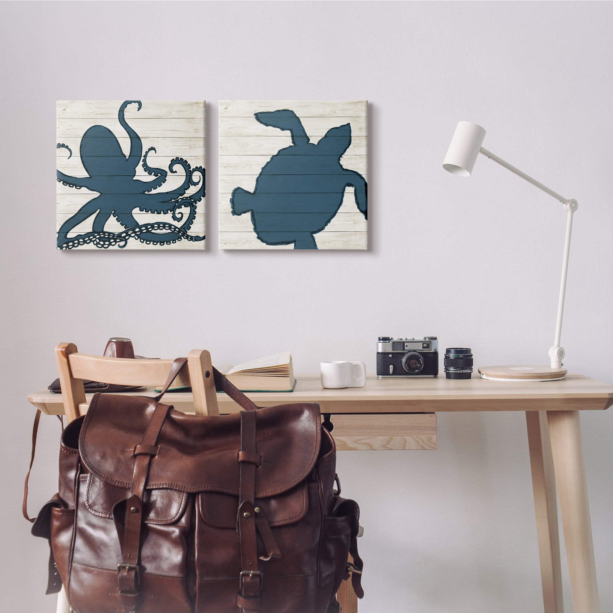 Stupell Industries Nautical Blue Silhouette Octopus Sea Turtle Aquatic Animals, 17 x 17, Design by Julie DeRice