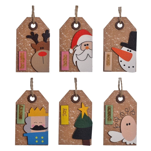 6x decoración de de Navidad colgante decoración de Navidad con cuerda letrero de madera regalos adornos colgante para suministros de fiesta mayimx Decoraciones colgantes