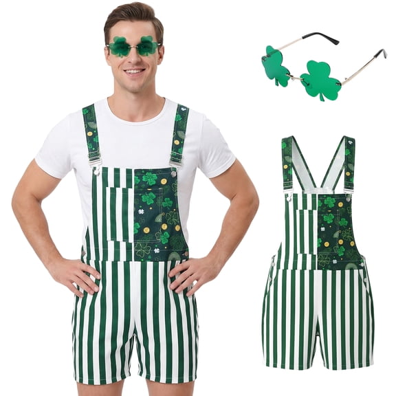 Alaiyaky St patricks Day Overalls Men Women, St Patrick's Day Costume Set Adult, Green Overalls Men Work Bibs Coveralls Striped Overalls for Men