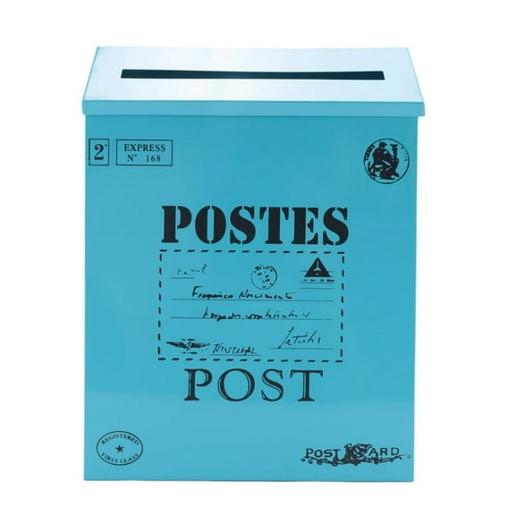 Mailbox Vintage Wall Mount Post Letter Box for Outside Antique Metal Rust Mail Holder Blue