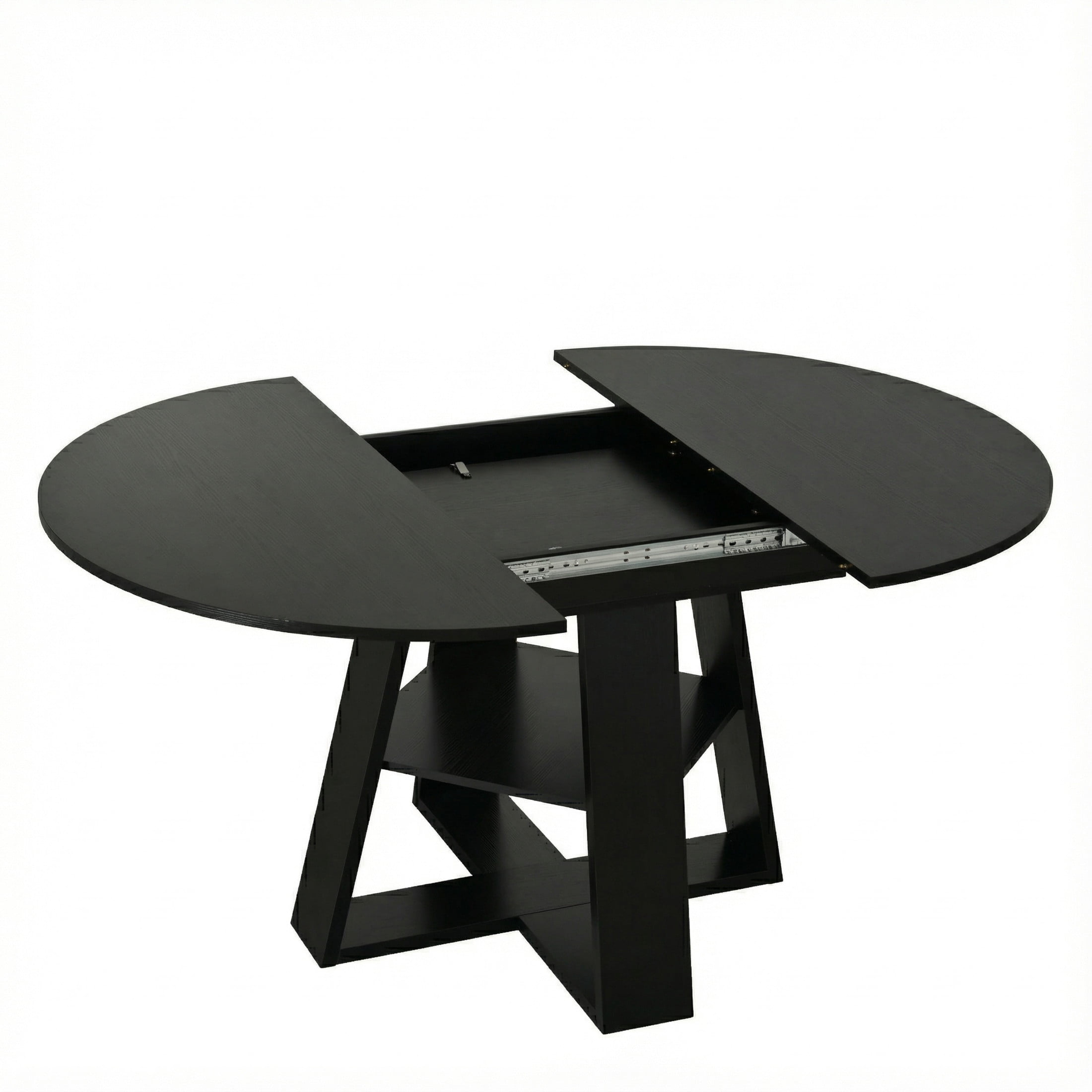 Noble House 43.3 - 59 Inch Extendable Round Dining Table with Storage Shelf, Black