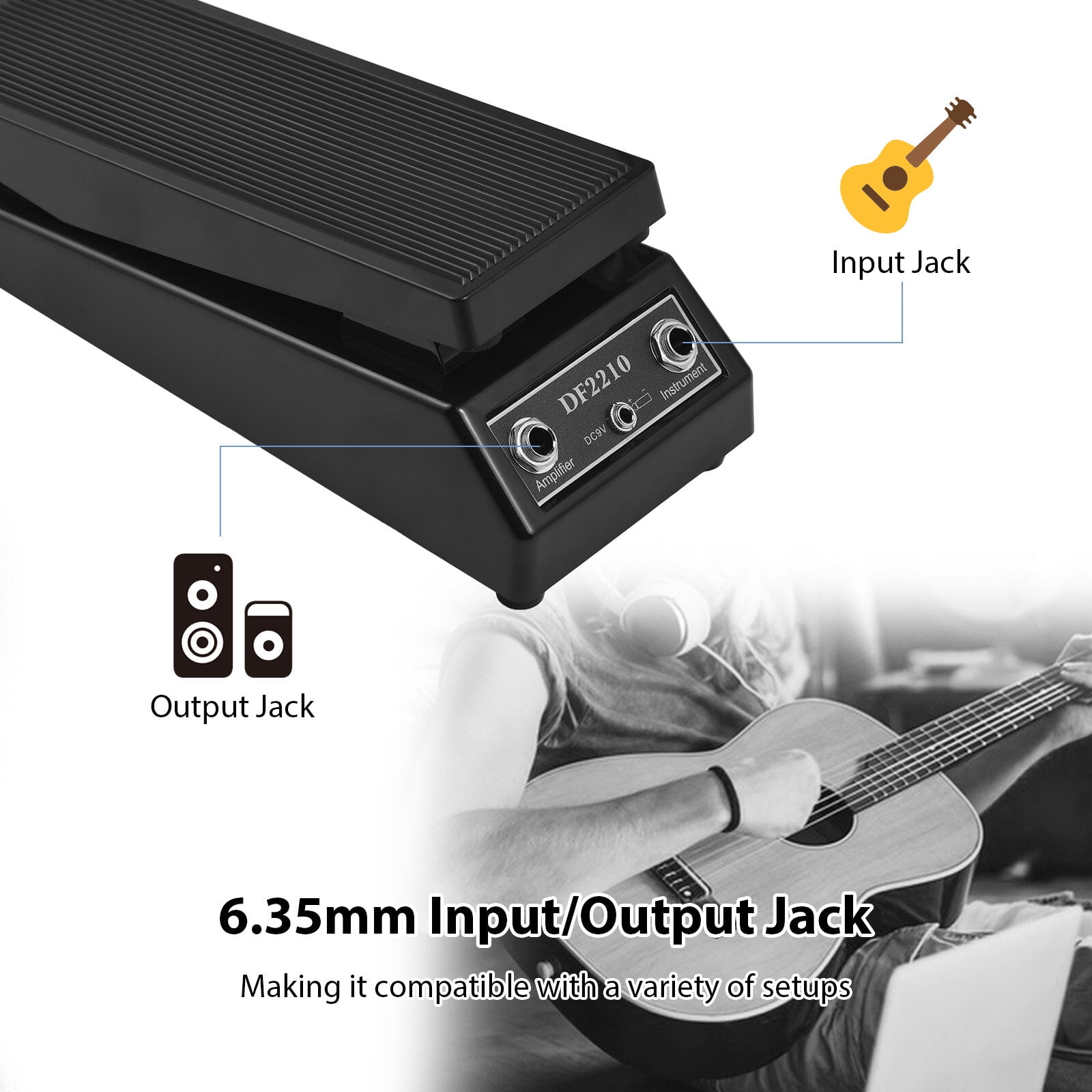 Guitar Pedal Classic Wah Sound Guitar Effect Pedal WAH-WAH Stereo Sound Pedal 6.35mm Input/Output DC 9V Power Supply