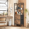 thumbnail image 6 of Behost 5 Tier 60 inch Tall Bookcase Open Bookshelf with Drawers, Wood, Metal and Fabric, 1 Pack, Rustic Brown, 6 of 9