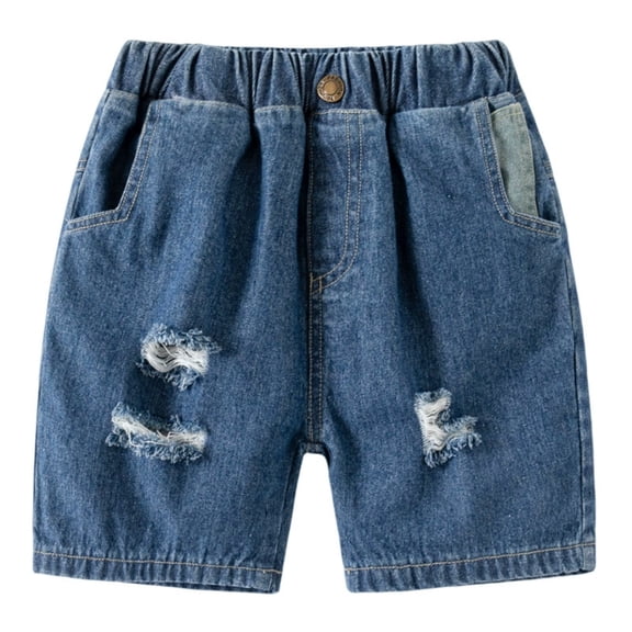 SonxaHe Toddler Boys' Denim Shorts Elastic Waist Loose Cargo Shorts with Pockets Kids Stylish Cozy Retro Jeans Blue,Size 2-3 Y