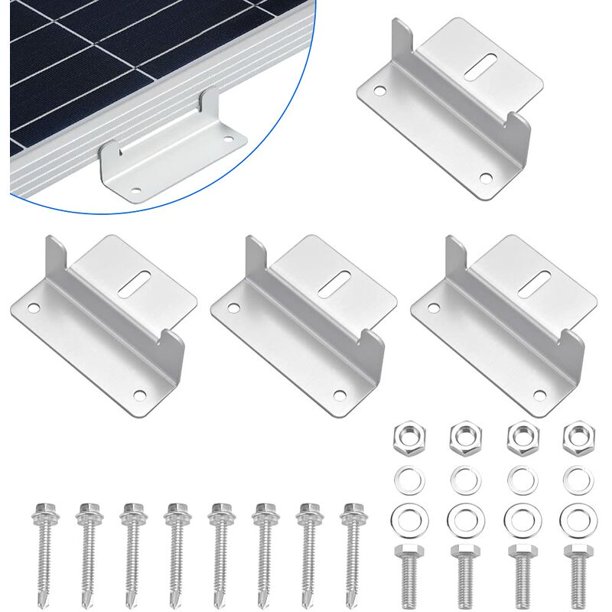 4 piezas de soporte de montaje en Z para panel solar, kits de montaje de soporte en Z para panel solar de aleación de aluminio con tuercas y tornillos para techo de RV, barco, cabina