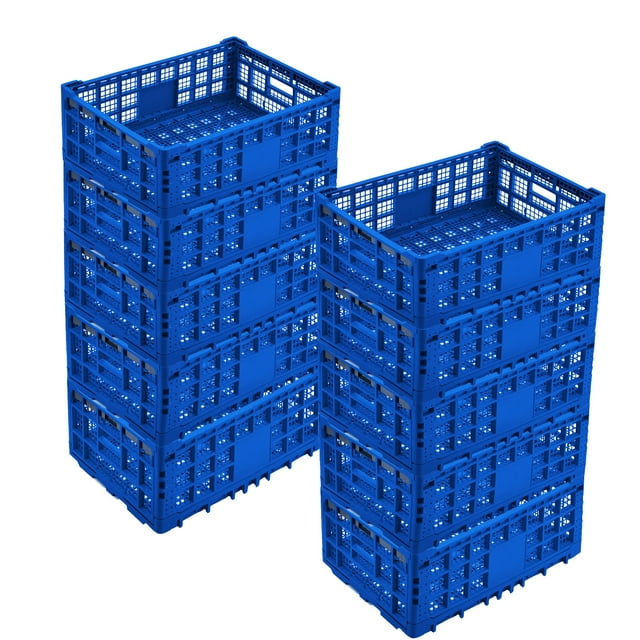 BeesClover Heavy Duty Storage Crate with Reinforced Walls, Foldable Plastic Storage Crate Stackable Design, Multi-Purpose Milk Crate for Garage, Kitchen, Office