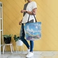 thumbnail image 4 of FORMRS Womens Canvas Tote Bag with Zipper Inner Pocket Shoulder Handbag, Crystal Ocean, 4 of 7