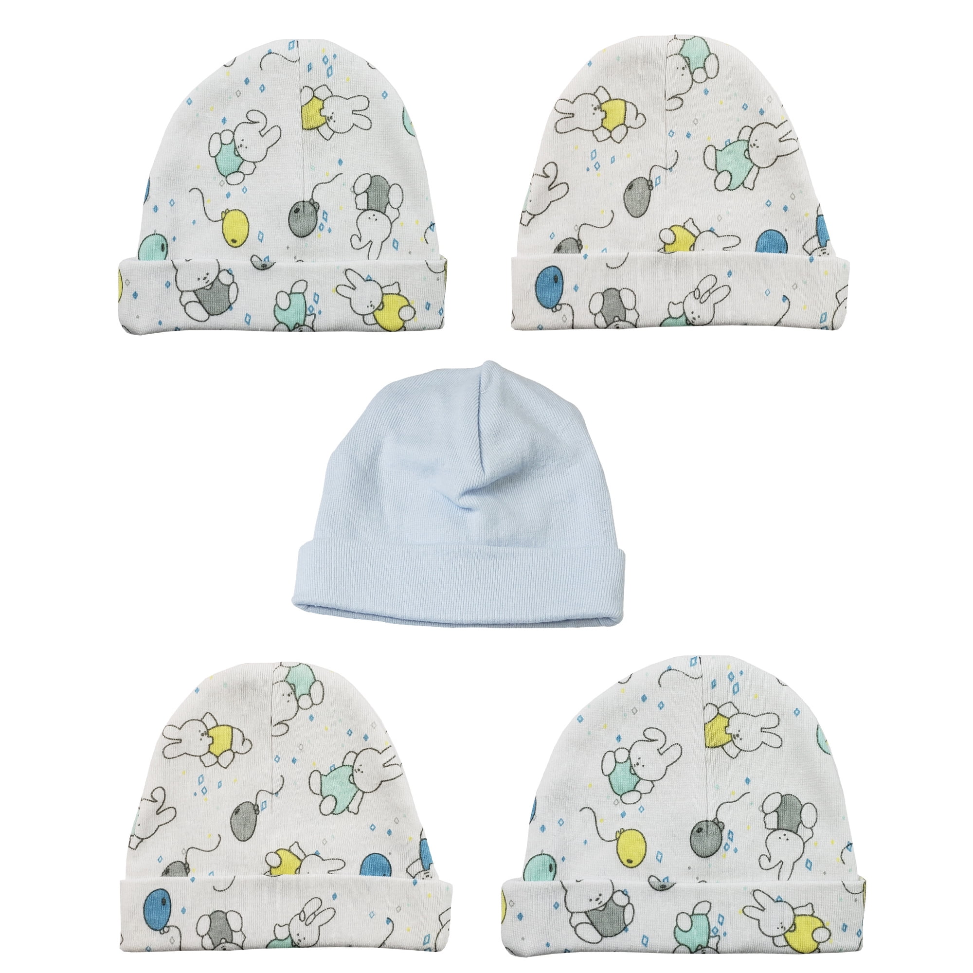 LS-0476 Boys Baby Caps, Blue & Print - One Size - 5 per Pack