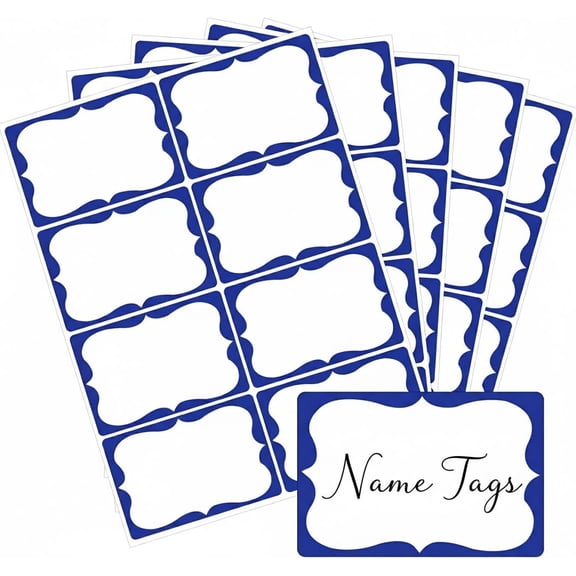 400 Pcs 2"×3" Elegant Blue Border Name Tag Stickers – Writeable Adhesive Name Badge Labels | Versatile for Office, School, Party, Conferences & Home Organization Projects