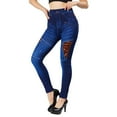 thumbnail image 4 of KIJBLAE Women's Fashion High Waist Skinny Leopard Patchwork Denim Pencil Pants Jeggings Stretch Leggings Jeans Blue Free Size, 4 of 7