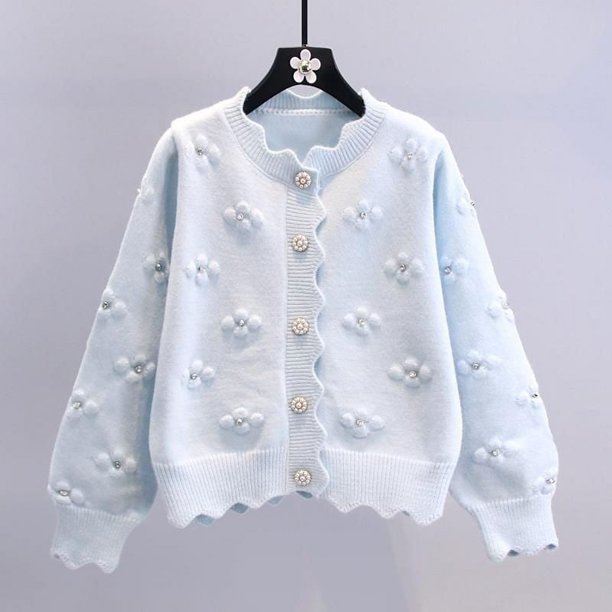 Nuevo cárdigan de punto con cuentas elegante y antienvejecimiento para mujer, diseño tridimensional con sentido del diseño, suéter con flores pequeñas, abrigo para mujer