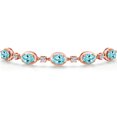 thumbnail image 3 of Gem Stone King 18K Rose Gold Plated Silver Blue Apatite and Moissanite Tennis Bracelet for Women | 4.10 Cttw | Gemstone Birthstone | Oval 7X5MM | Fully Adjustable 10 inch, 3 of 6