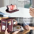 thumbnail image 6 of Compatible with iPhone 15 Case Wallet with Card Holder for Women Men, PU Leather Magnetic Snap Flip Zipper Wrist Strap and Crossbody Strap Stand Phone Case for iPhone 15, Winered, 6 of 10