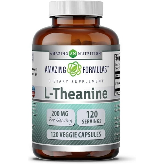 Amazing Formulas L-Theanine 200 mg Per Serving 120 Dietary Veggie Capsules Supplement | Non-GMO | Gluten Free |