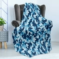 thumbnail image 4 of Camouflage Soft Flannel Fleece Throw Blanket, Costume Pattern with Vibrant Color Palette Abstract Composition Concealment, Cozy Plush for Indoor and Outdoor Use, 50" x 70", Blue Coconut, by Ambesonne, 4 of 5