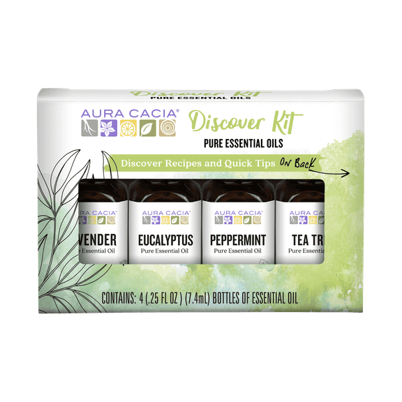 Aura Cacia Discover Pure Essential Oils Kit, 0.25 fl oz Bottles (4 Pack)