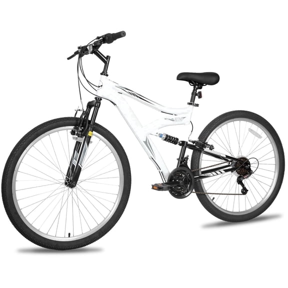 Hykolity 27.5 inch Mountain Bike MTB Outdoor Bicycle Cycling 18 Speed Trail Sport Off-Road Bikes Full Suspension for Adult Men Unisex White