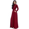 thumbnail image 4 of KOH KOH Long Sleeve Modest Fall Winter Pockets Evening Flowy Empire Waist Full Floor Length Cocktail Semi-Formal Tall Maxi Dress Gown Abaya For Women Crimson Dark Red Medium US 8-10 NT353, 4 of 6