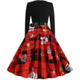 thumbnail image 5 of Holiday Party Dresses for Women Christmas Print Dresses Sexy Christmas Costume V Neck Swing Dress Long Sleeve Dress, 5 of 8