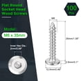 thumbnail image 2 of M6 x 35mm (100 Pack) Tête de Douille Plate Ronde en Acier Inoxydable 304 Vis en Bois, 2 of 7
