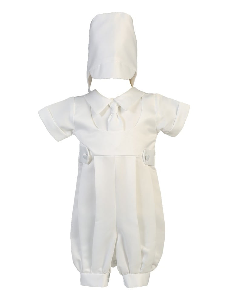Baby Boys White Cotton Smocked Romper Bonnet Baptism Outfit Set 0-12M 