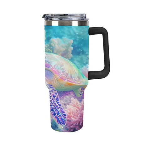 

Sea Turtle Coral And Starfish 40 oz Tumbler with Handle and Straw Stainless Steel Leakproof Travel Coffee Mug Car Cup Vacuum Water Bottle 40oz