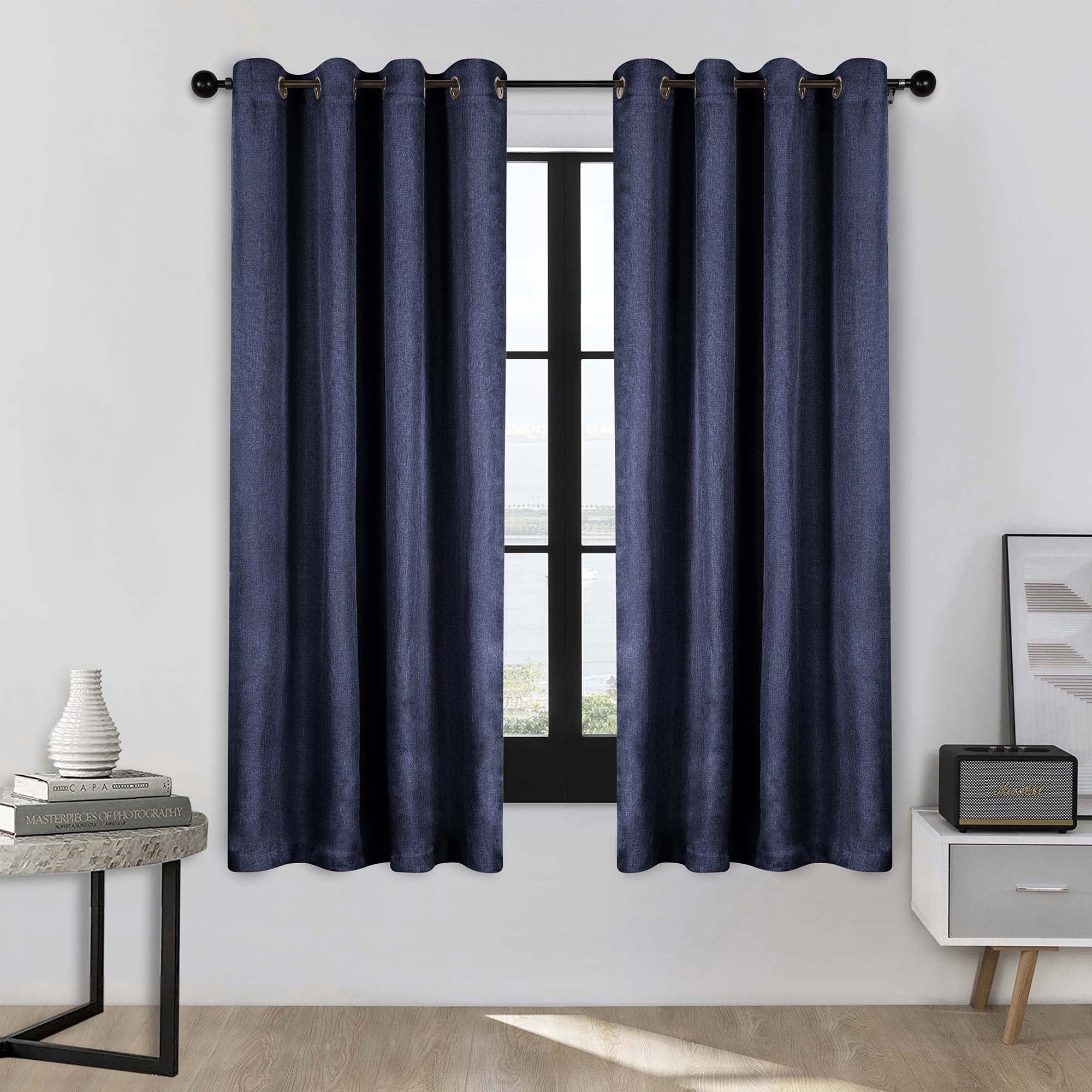 Superior Linen Blackout Curtains Set of 2, Grommet Header Curtain Panel Pair, Navy Blue, 52"W x 63"L