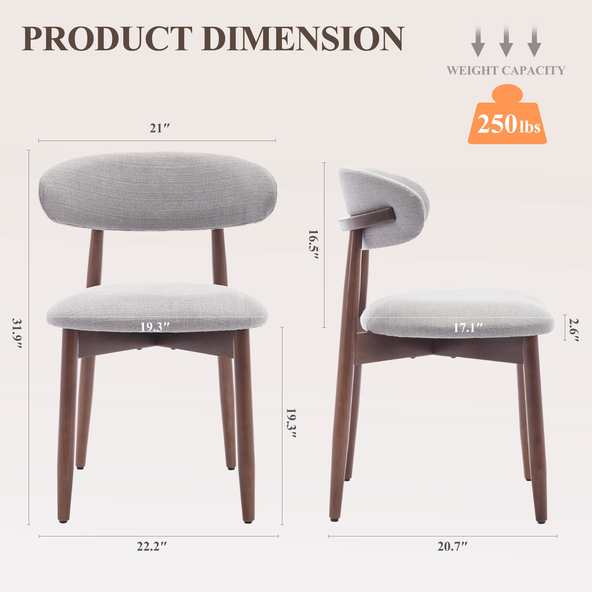 Set of 6 Upholstered Modern Dining Chair, Wooden Kitchen Side Chair for Dining Room and Café, Lightgrey
