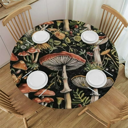 

YANMS Mushroom Plants Detailed Art Round Table Cloth 100% Polyester Fiber 46-50