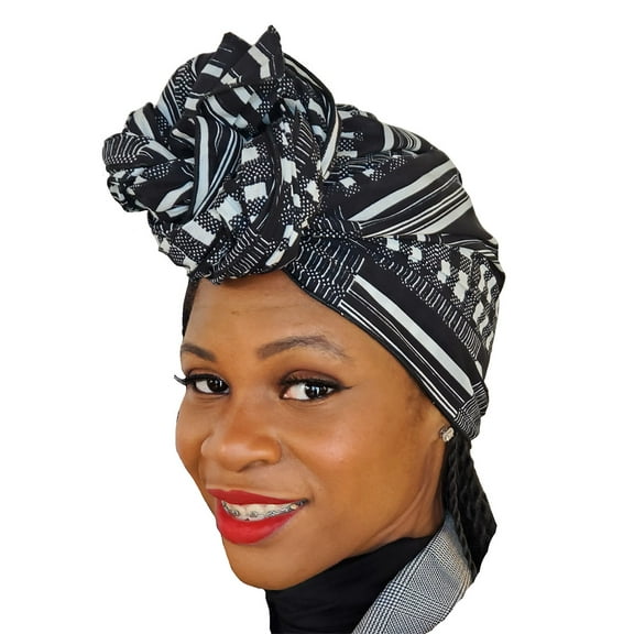 Black and white Kente African Print Head Wrap