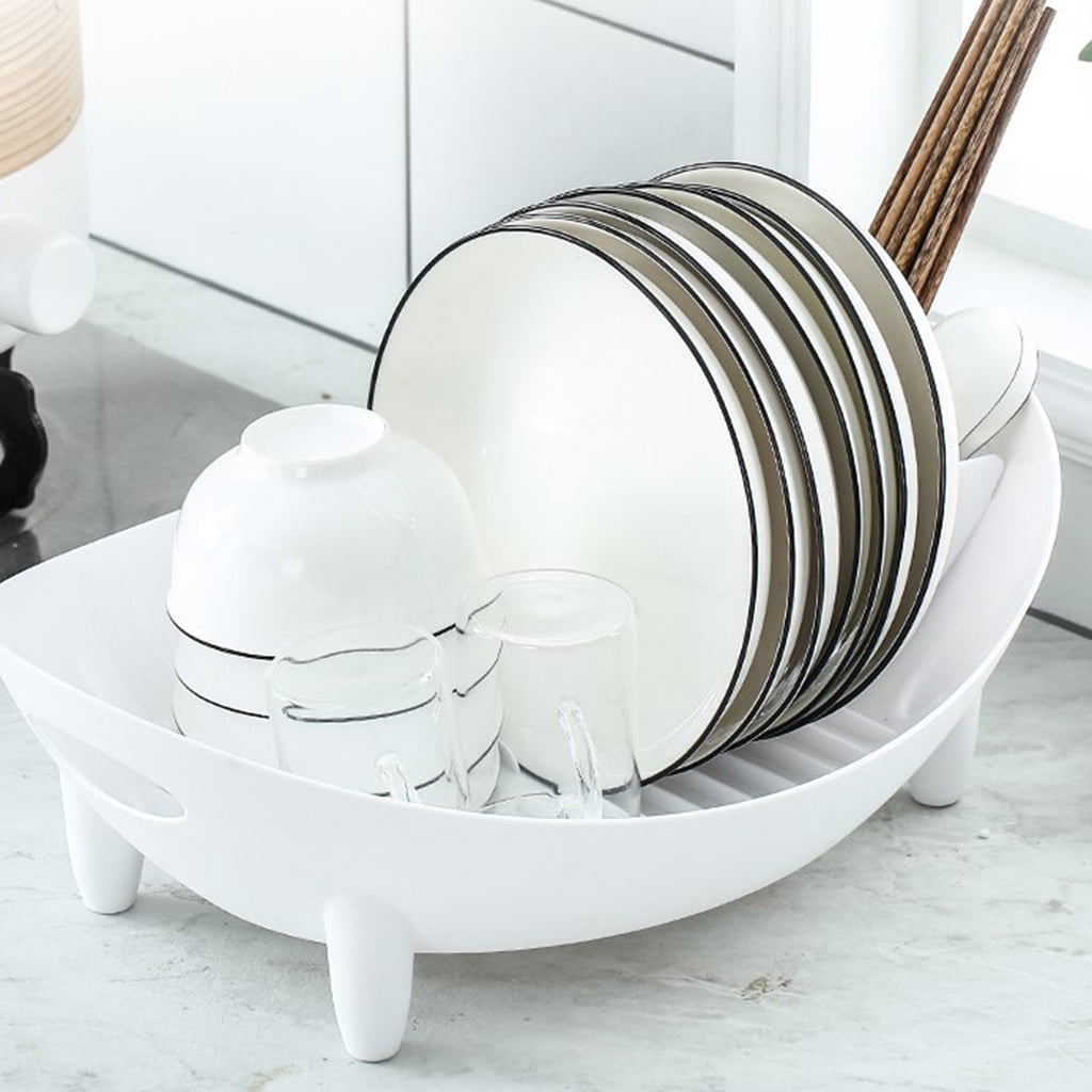 WINDLAND Dish Drying Rack Oval Shaped Drainer with Utensil Holder Plate Bowl Cutlery Storage Vegetable Basket Kitchen Organizer