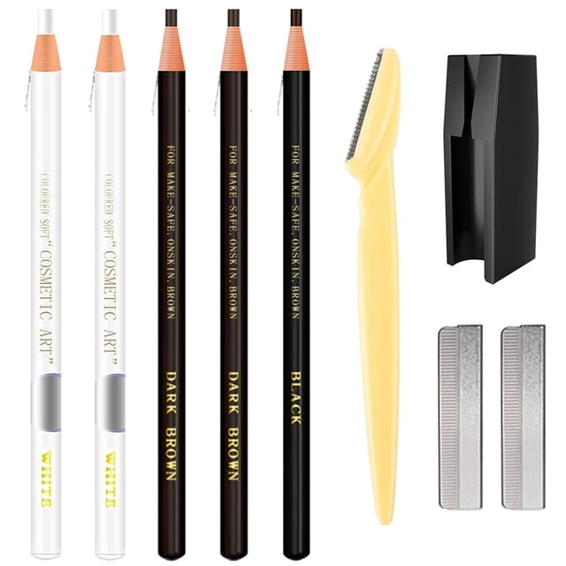 Lápices de cejas a prueba de agua Juego de lápices para cejas para marcar el relleno y delinear tatuajes Kit de suministros de maquillaje y microblading-moldeador de cejas Cuchillas recortadoras