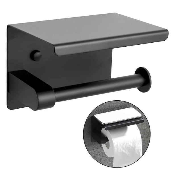 Matte Black Tissue Roll Dispenser Storage Stainless Steel Paper Holder for Bathroom Single Roll Toilet Paper Holder Wall Mount with Shelf