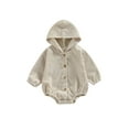 thumbnail image 1 of Seyurigaoka Infant Baby Girls Boys Romper Tops Solid Color Hooded Button-Down Long Sleeve Jumpsuits Autumn Winter Casual Bodysuits, 1 of 9