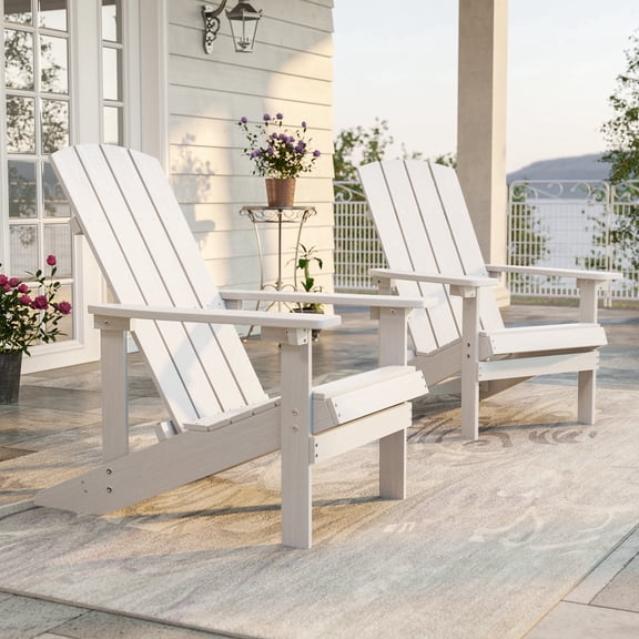 CHYVARY Patio Adirondack Chair Set of 2, HIPS Plastic Single Chairs, Lawn and Garden Chair Fire Pit Outdoor Lounge Chair for Backyard Deck, White