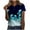 Blue, variant on WXLWZYWL Womens Summer Tops Casual Printing Shirts Short Sleeve Loose Tee Tops V Neck Blouse Green