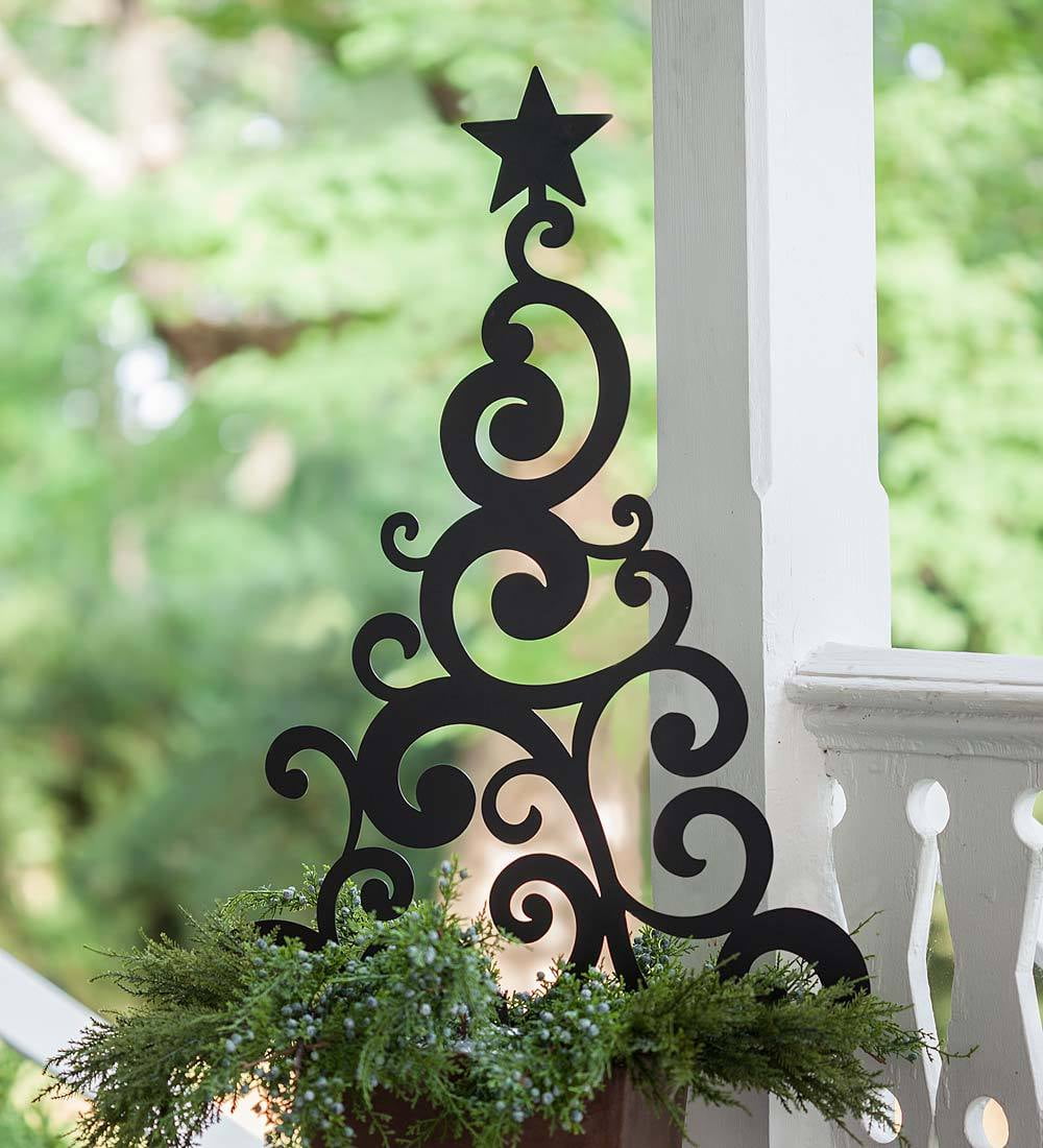 Black Metal Outdoor Christmas Tree Yard and Garden Stake