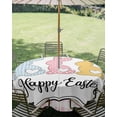thumbnail image 3 of Outdoor Tablecloth with Umbrella Hole Zipper Happy Easter Round Tablecloth 60" Waterproof Table Cloth Cute Lovely Colorful Rabbits Silhouette Pink Checkered Patio Table Cover Tablecloths for Picnic, 3 of 8